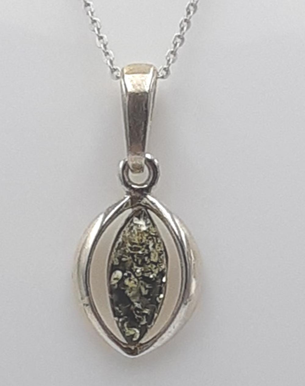 Bernstein Anhänger in 925 Sterling  Silber Collier Kette grüner Bernsteinn Modern