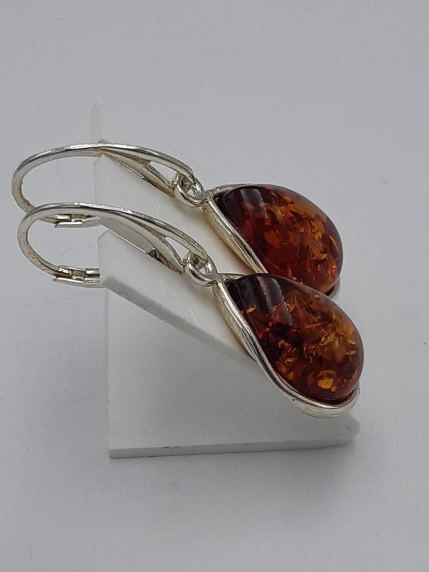 Bernsteinohrhänger in 925  Sterling  Silber brauner Bernstein aus dem Baltikum