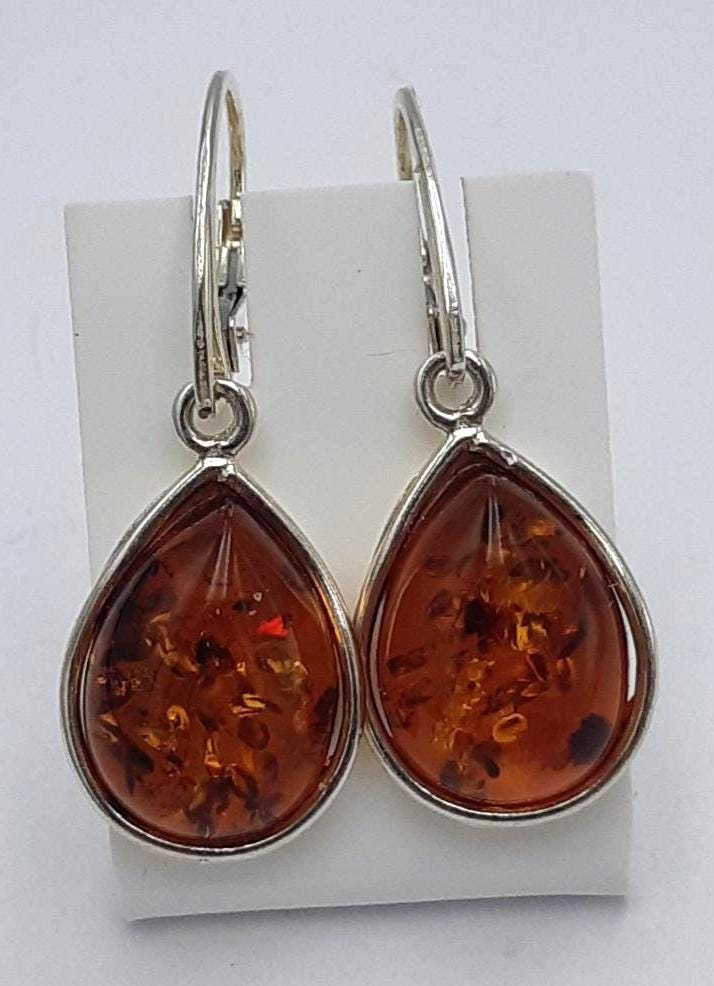 Bernsteinohrhänger in 925  Sterling  Silber brauner Bernstein aus dem Baltikum