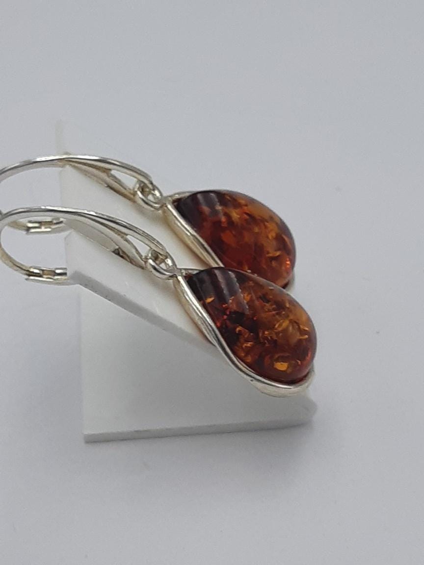 Bernsteinohrhänger in 925  Sterling  Silber brauner Bernstein aus dem Baltikum