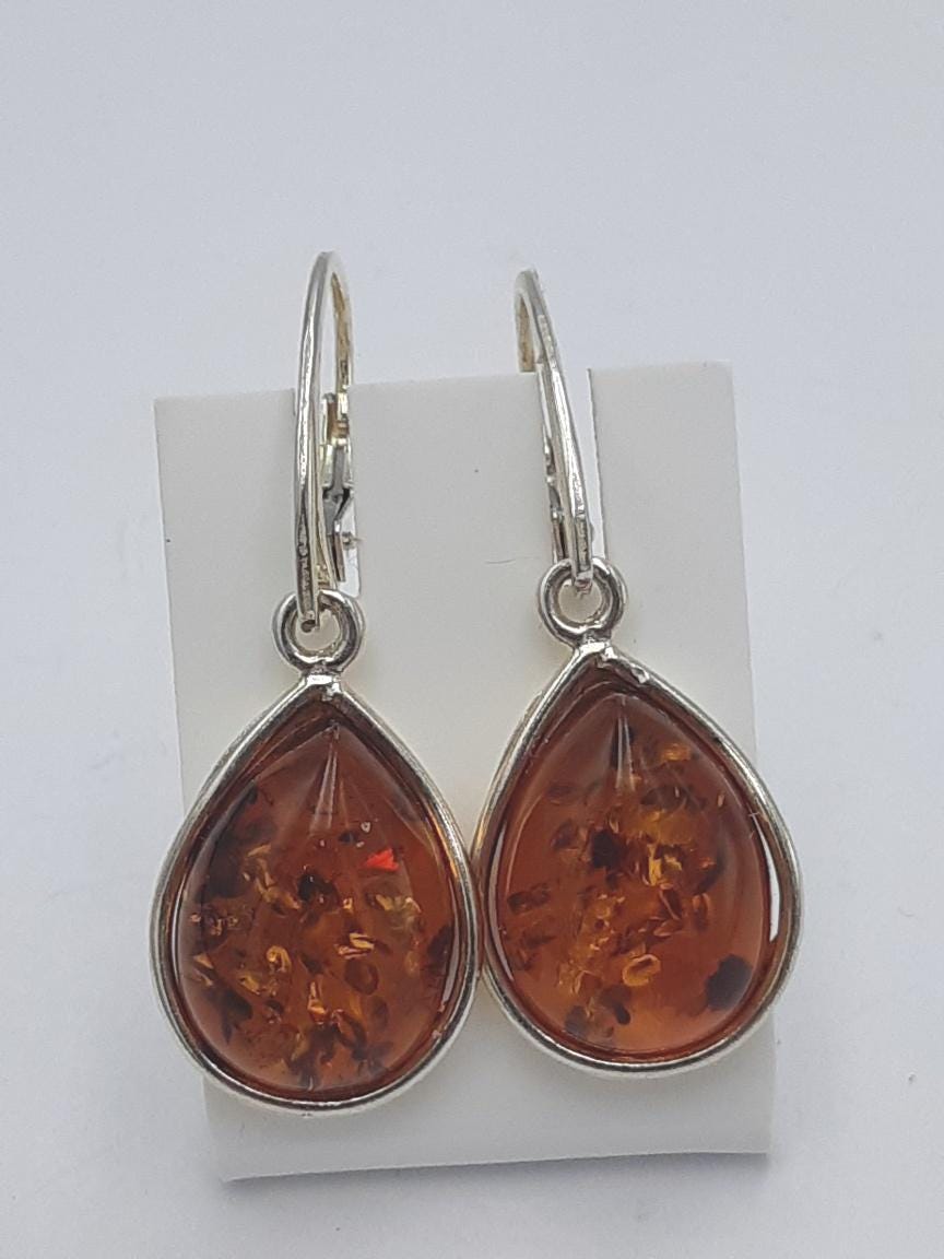 Bernsteinohrhänger in 925  Sterling  Silber brauner Bernstein aus dem Baltikum
