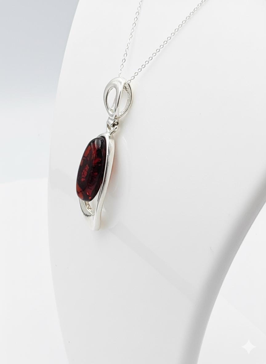 Bernstein Designanhänger 925 Silber  roter Bernsteinanhänger Top