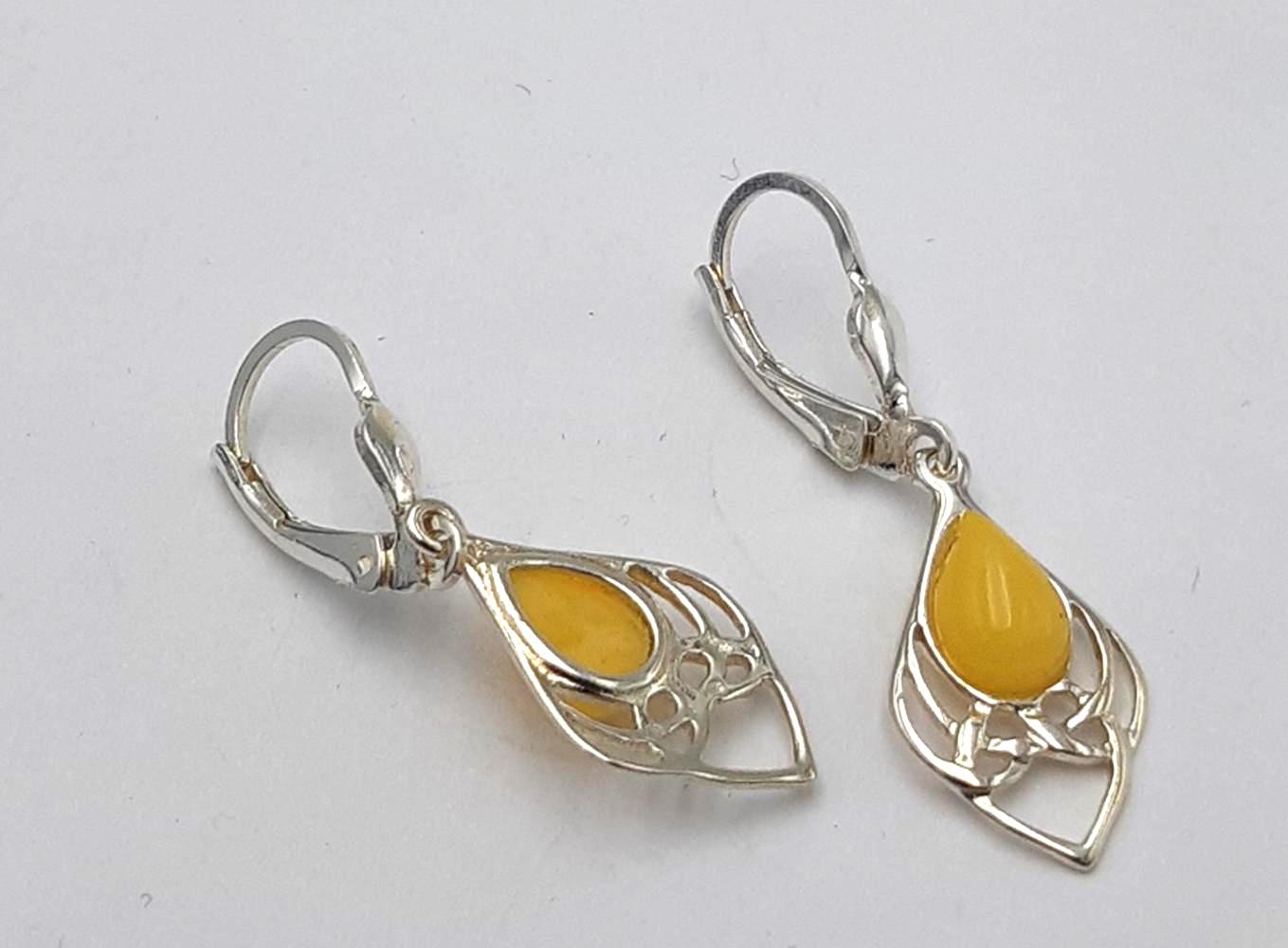 Bernstein Ohrhänger 925 Silber Jugendstil Ohrschmuck Bernsteinschmuck aus Litauen
