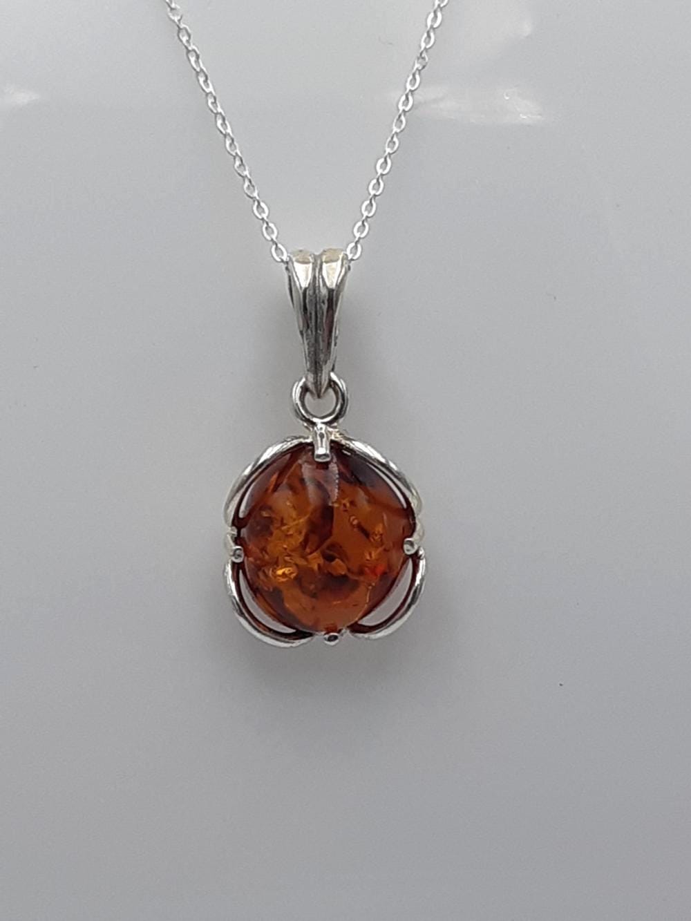 Baltischer Bernstein Anhänger | 925 Silber Kugel Cabochon | Natur Schmuck