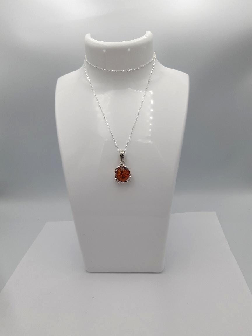 Baltischer Bernstein Anhänger | 925 Silber Kugel Cabochon | Natur Schmuck