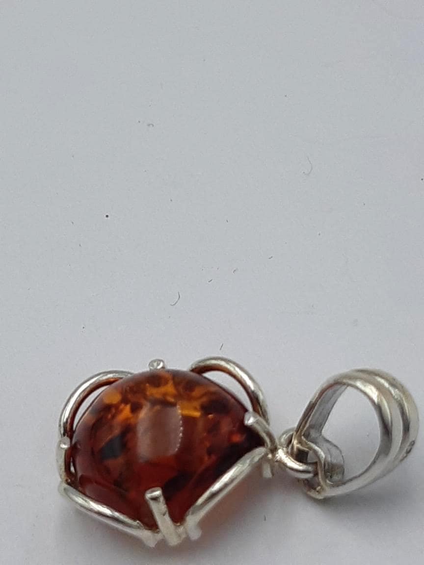 Baltischer Bernstein Anhänger | 925 Silber Kugel Cabochon | Natur Schmuck