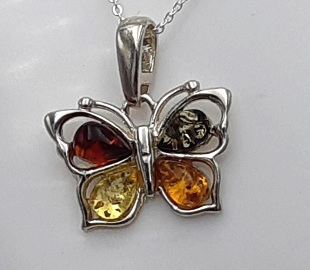 Bernstein-Schmetterling Anhänger  Handgefertigtes Naturwunder in 925 Sterling Silber Bernstein vom Baltikum
