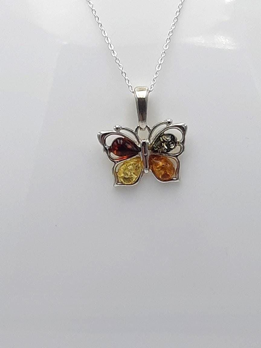 Bernstein-Schmetterling Anhänger  Handgefertigtes Naturwunder in 925 Sterling Silber Bernstein vom Baltikum