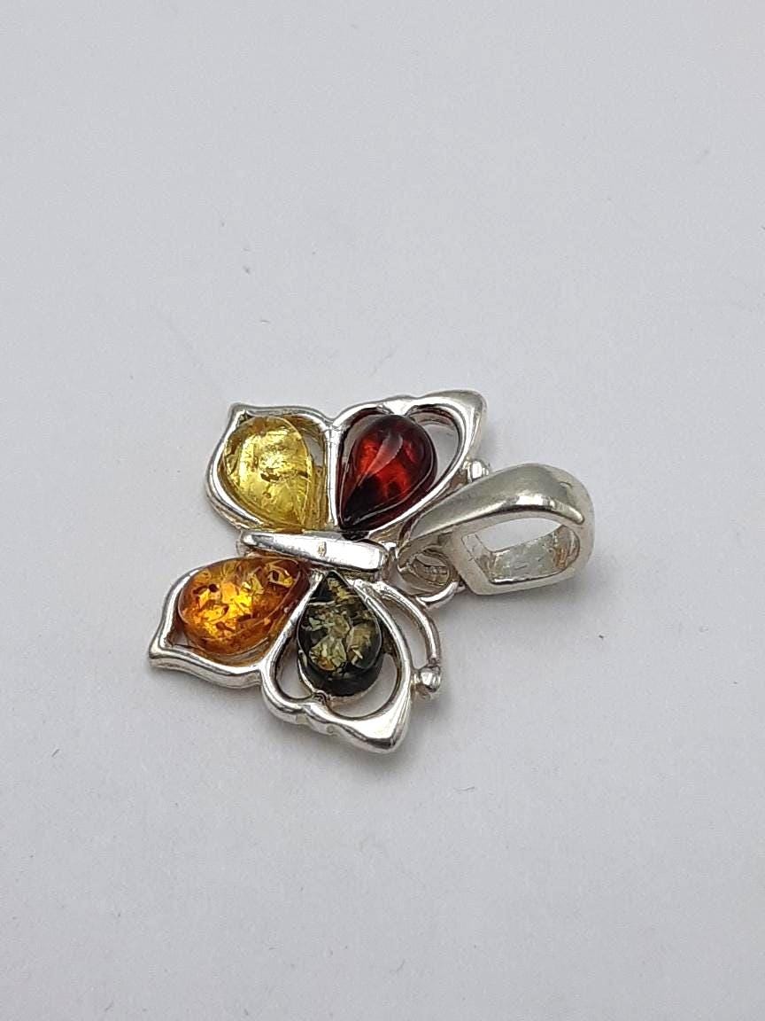 Bernstein-Schmetterling Anhänger  Handgefertigtes Naturwunder in 925 Sterling Silber Bernstein vom Baltikum