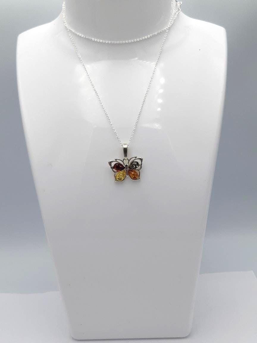 Bernstein-Schmetterling Anhänger  Handgefertigtes Naturwunder in 925 Sterling Silber Bernstein vom Baltikum