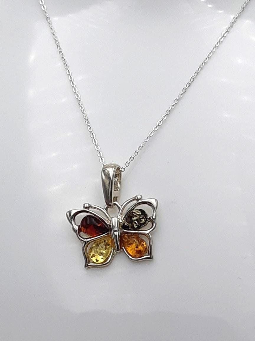 Bernstein-Schmetterling Anhänger  Handgefertigtes Naturwunder in 925 Sterling Silber Bernstein vom Baltikum