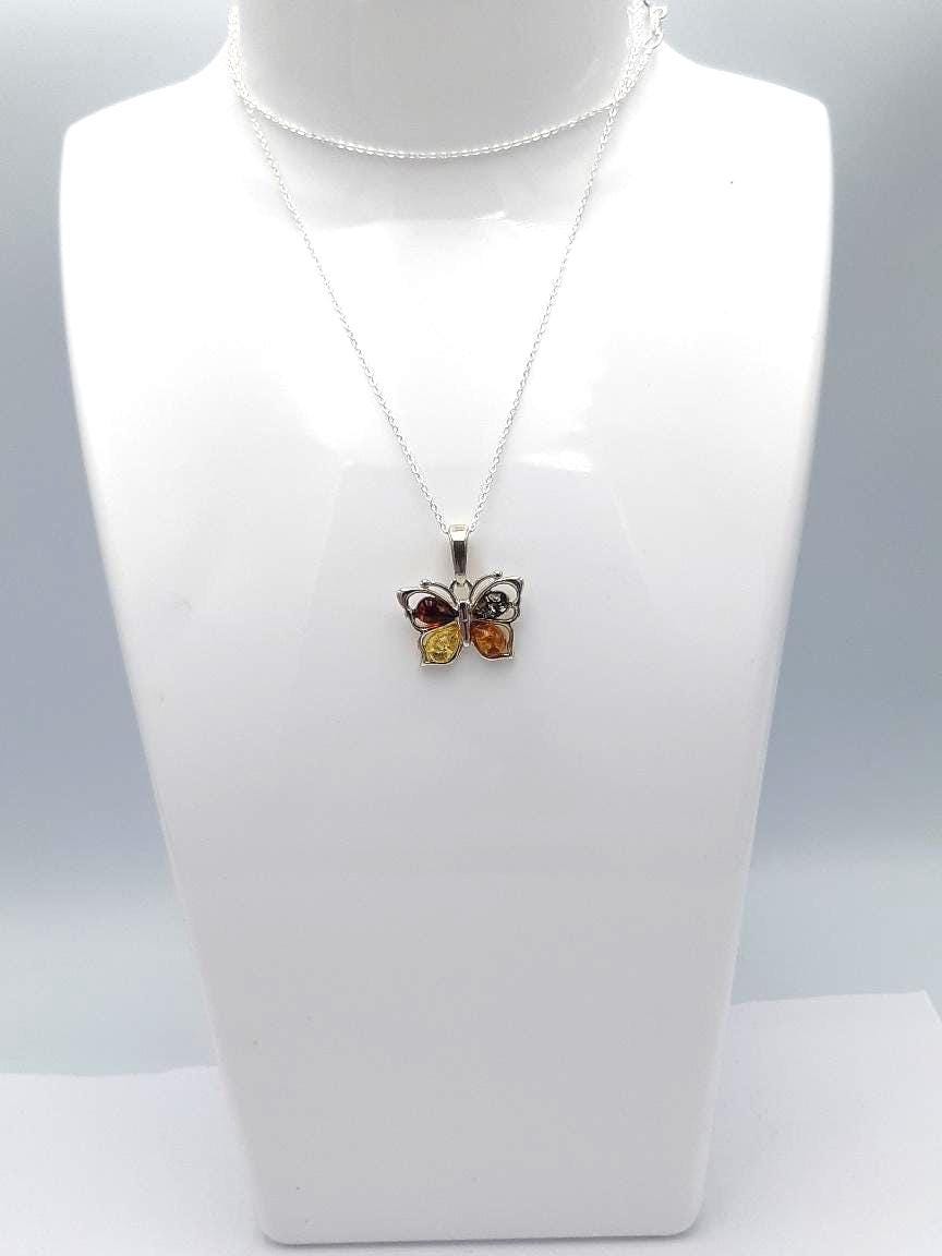 Bernstein-Schmetterling Anhänger  Handgefertigtes Naturwunder in 925 Sterling Silber Bernstein vom Baltikum