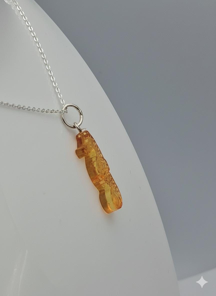 Bernstein Seepferdchen Anhänger 925m  Silber Collier Kette Bernsteinschmuck