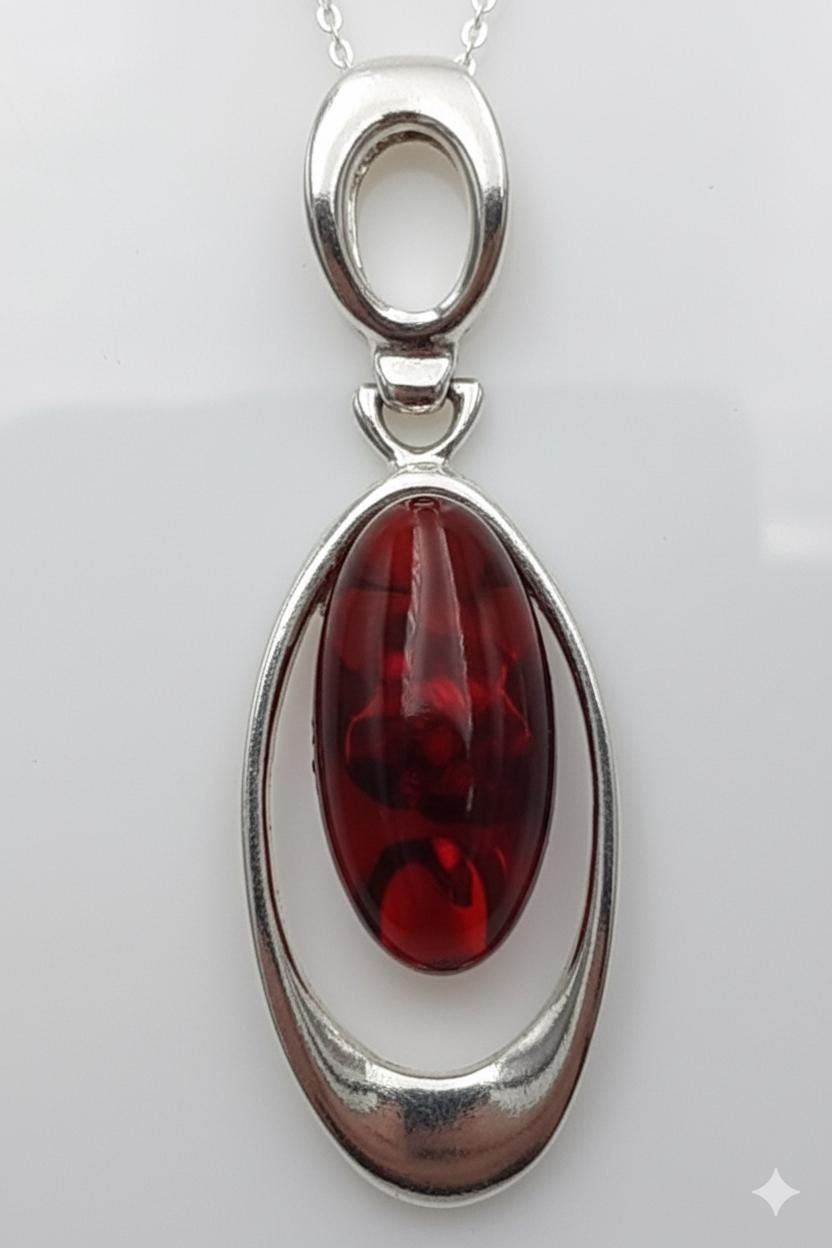 Bernstein Designanhänger 925 Silber  roter Bernsteinanhänger Top