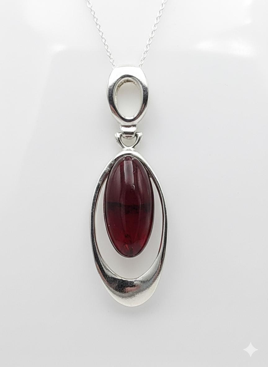 Bernstein Designanhänger 925 Silber  roter Bernsteinanhänger Top