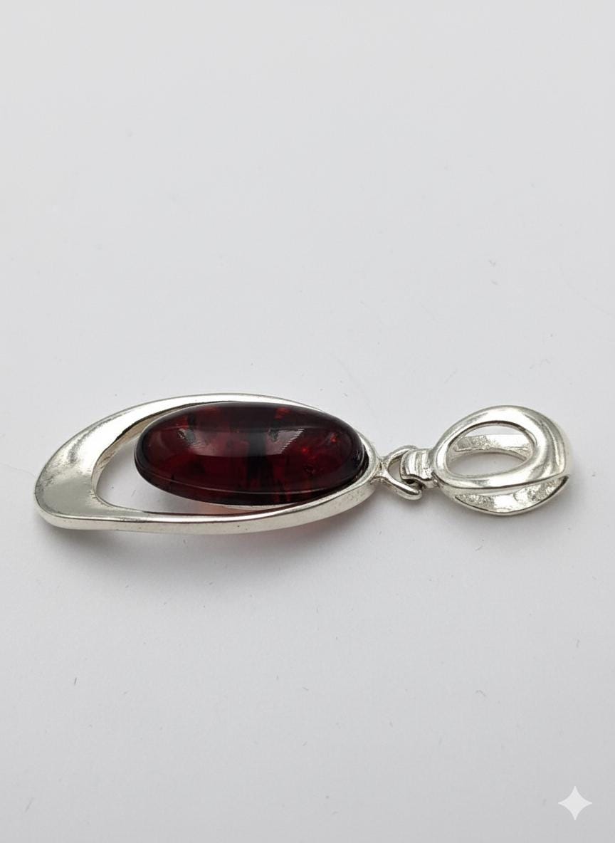 Bernstein Designanhänger 925 Silber  roter Bernsteinanhänger Top