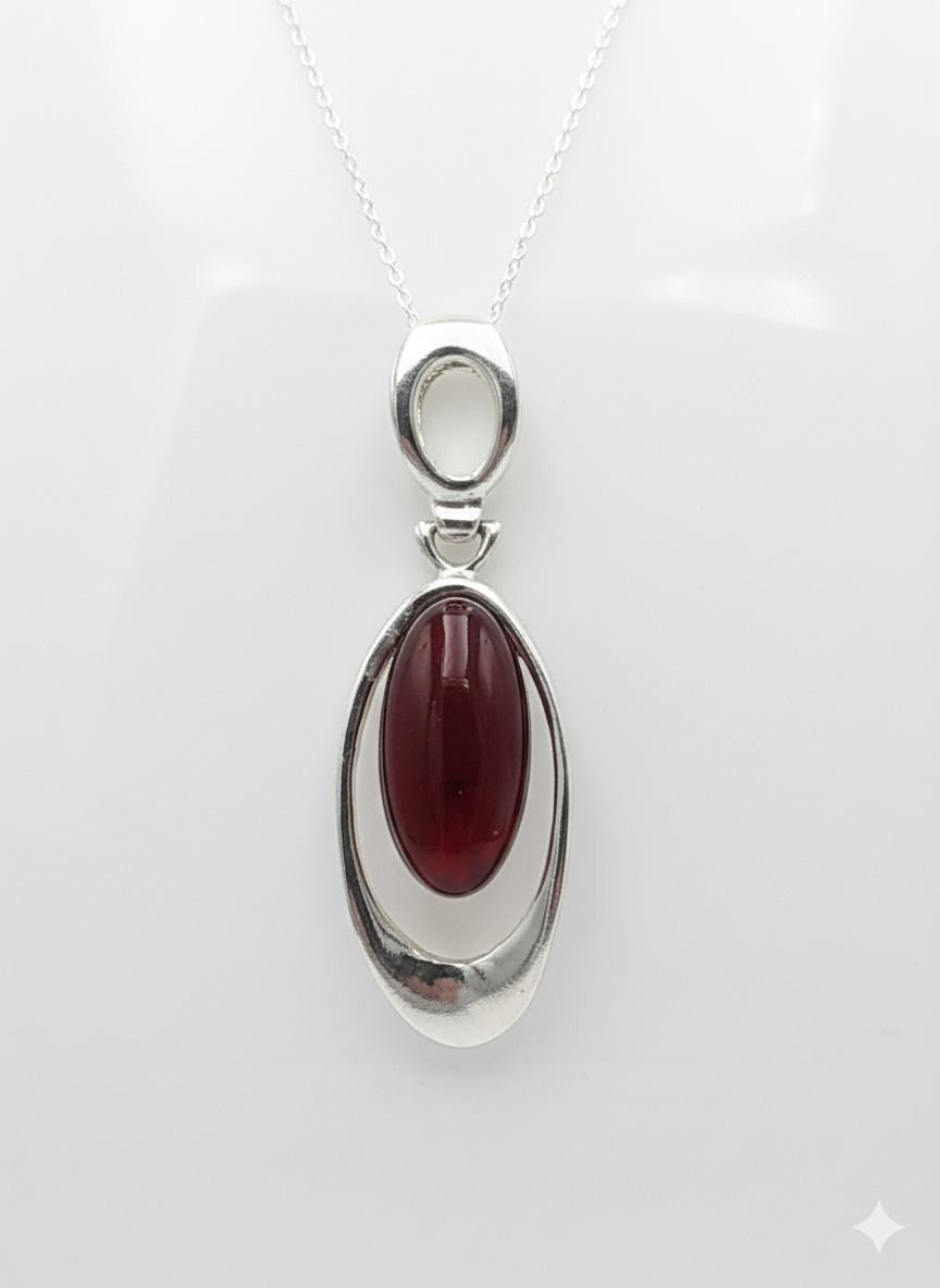 Bernstein Designanhänger 925 Silber  roter Bernsteinanhänger Top