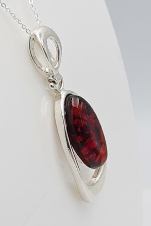 Bernstein Designanhänger 925 Silber  roter Bernsteinanhänger Top