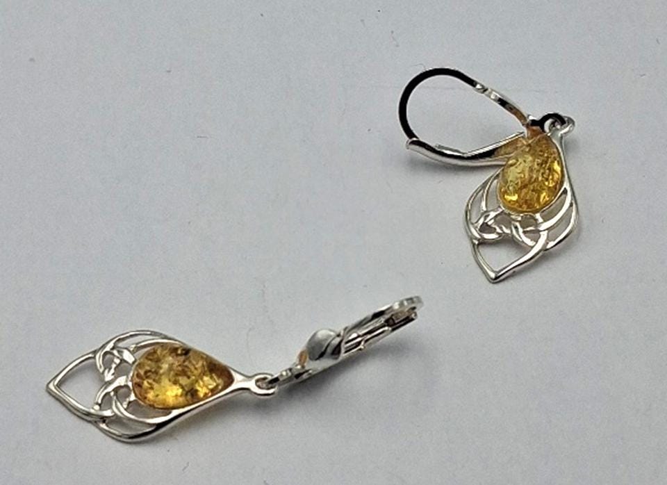 Bernstein Ohrhänger 925 Silber Jugendstil Ohrschmuck Bernsteinschmuck