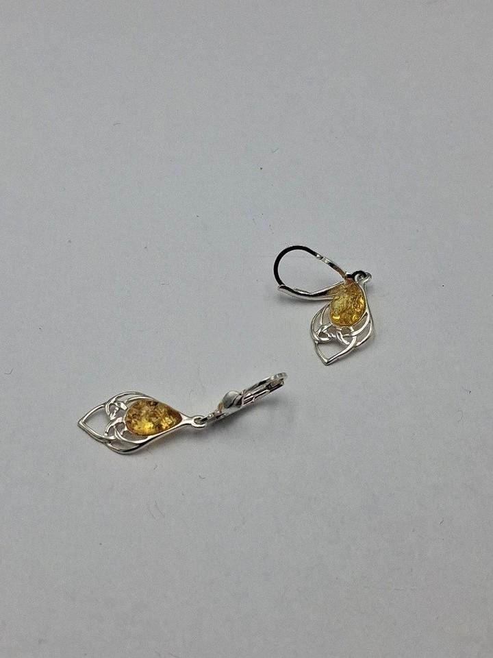 Bernstein Ohrhänger 925 Silber Jugendstil Ohrschmuck Bernsteinschmuck