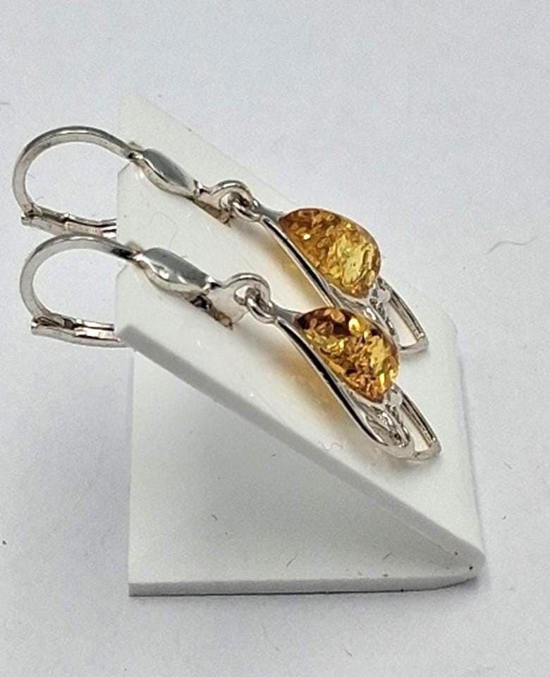 Bernstein Ohrhänger 925 Silber Jugendstil Ohrschmuck Bernsteinschmuck