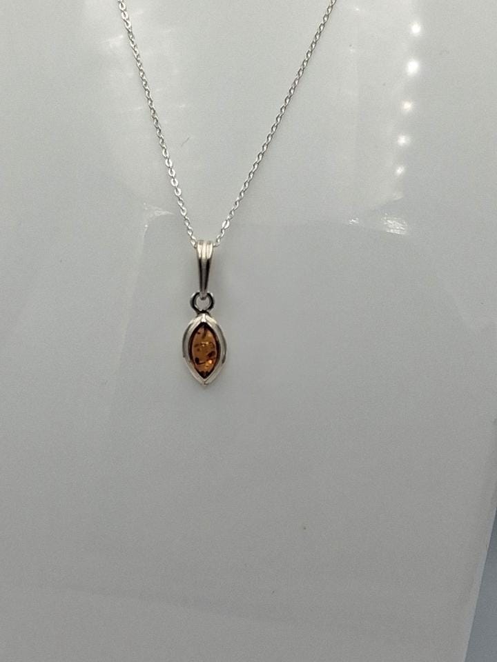 Bernstein Anhänger 925 Silber brauner Bernstein Collier Kette Schmuckanhänger