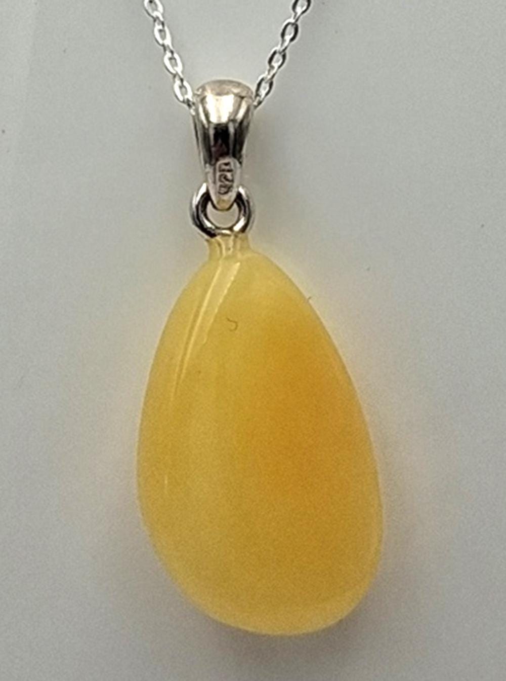 Edler Bernstein Tropfen-Anhänger | Echter Butterscotch Bernstein  925  Silber Collier Kette