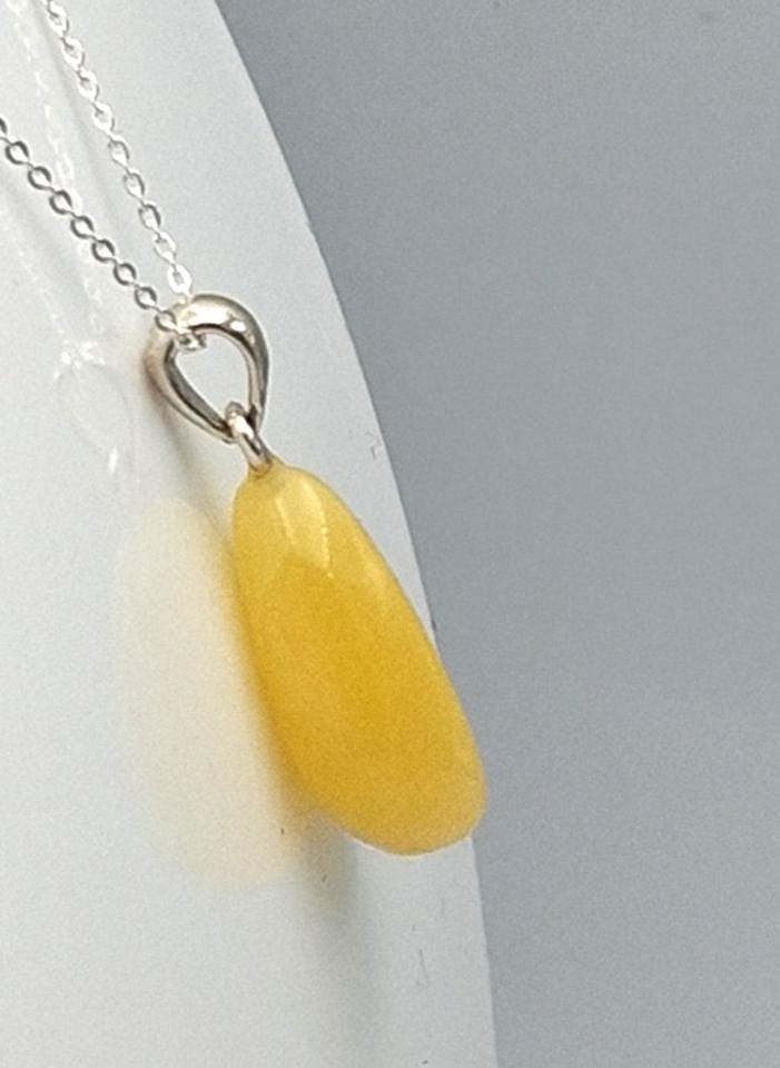 Edler Bernstein Tropfen-Anhänger | Echter Butterscotch Bernstein  925  Silber Collier Kette