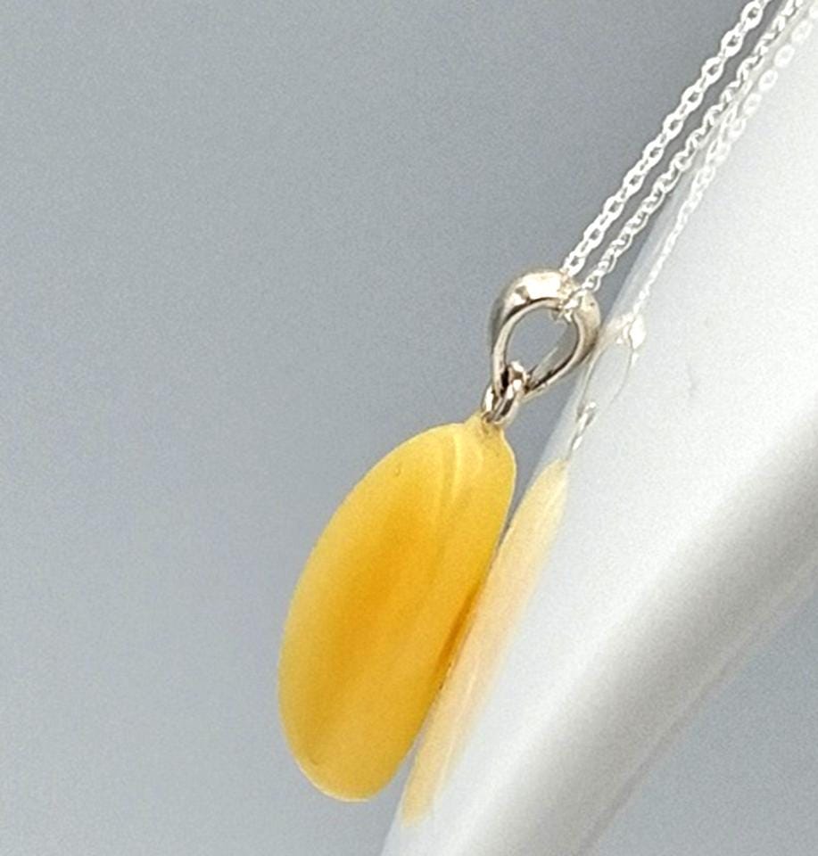 Edler Bernstein Tropfen-Anhänger | Echter Butterscotch Bernstein  925  Silber Collier Kette