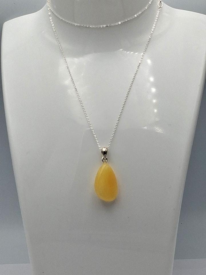 Edler Bernstein Tropfen-Anhänger | Echter Butterscotch Bernstein  925  Silber Collier Kette