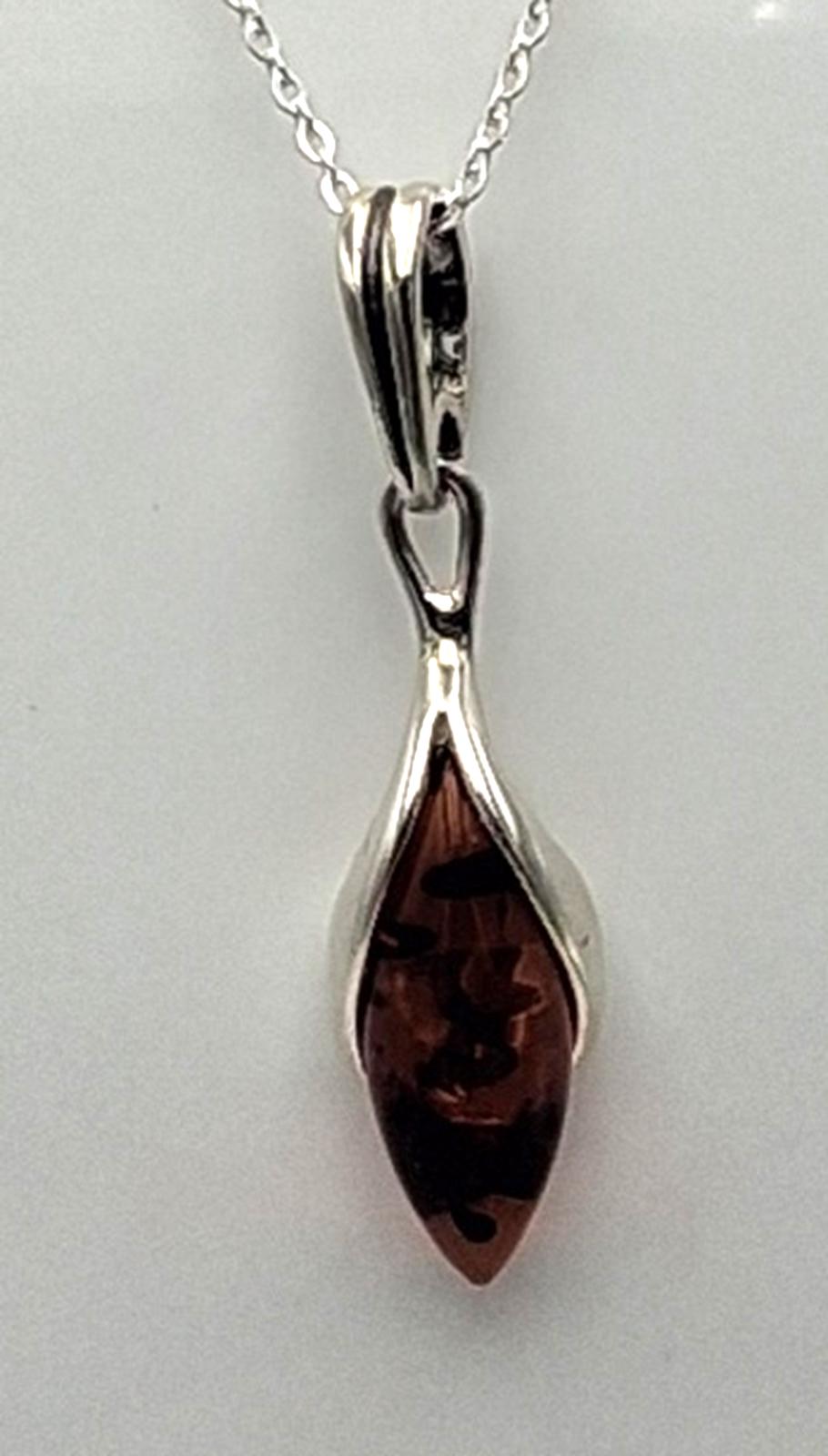 Bernstein Design Anhänger in Sterling Silber Collier Kette Bernsteinanhänger
