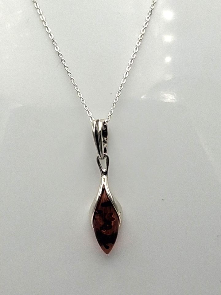 Bernstein Design Anhänger in Sterling Silber Collier Kette Bernsteinanhänger