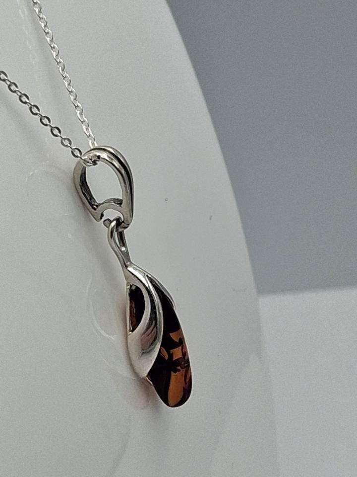 Bernstein Design Anhänger in Sterling Silber Collier Kette Bernsteinanhänger