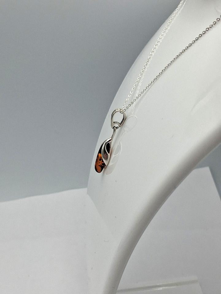Bernstein Design Anhänger in Sterling Silber Collier Kette Bernsteinanhänger