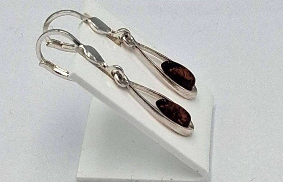 Exklusive Bernstein 925 Sterling Silber Ohrhänger | brauner -Bernstein Ohrhänger