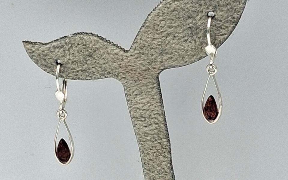 Exklusive Bernstein 925 Sterling Silber Ohrhänger | brauner -Bernstein Ohrhänger