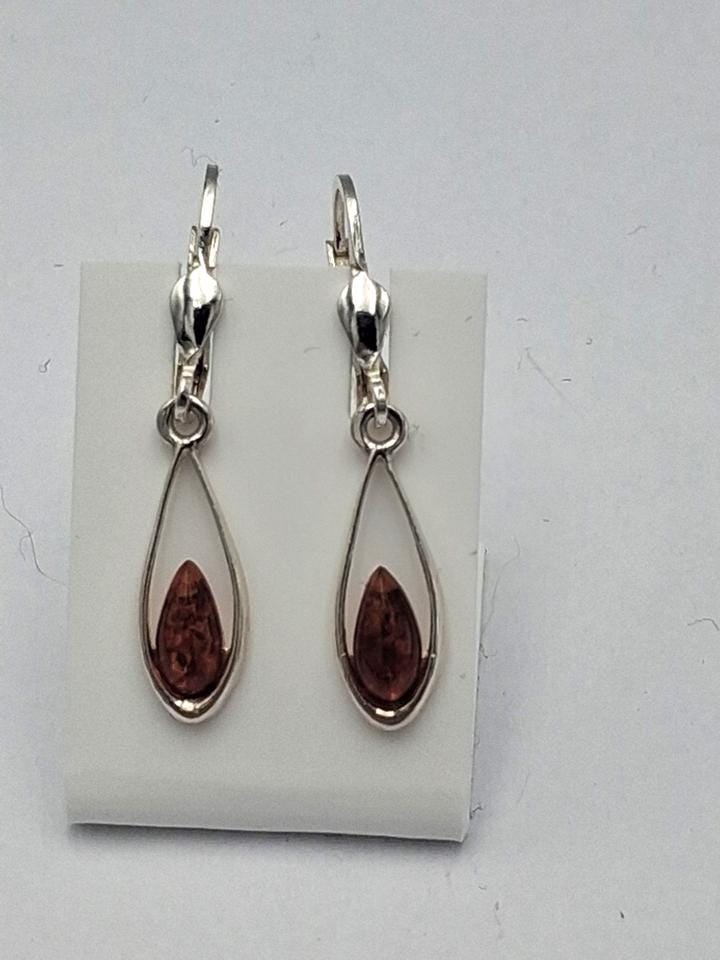 Exklusive Bernstein 925 Sterling Silber Ohrhänger | brauner -Bernstein Ohrhänger