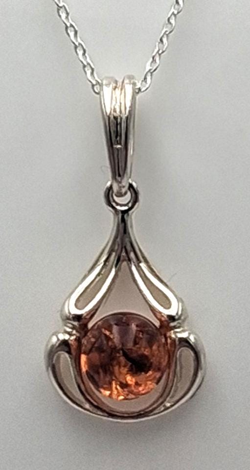 Eleganter Bernstein-Anhänger in 925er Sterling Silber  "Bernstein-Tropfen"