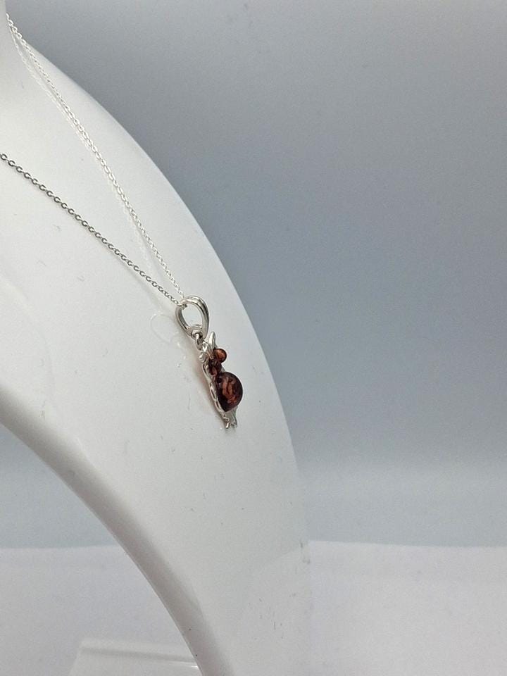 Bernstein Eulen Anhänger 925 Silber Eulenanhänger Collier Kette Plastisch Top