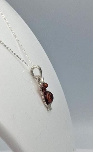 Bernstein Eulen Anhänger 925 Silber Eulenanhänger Collier Kette Plastisch Top