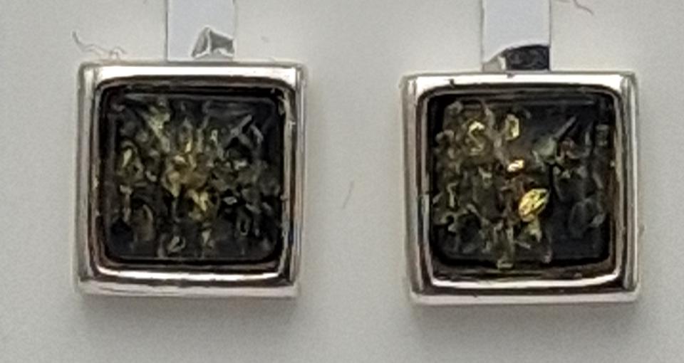 Bernstein Ohrstecker 925 Silber Unisex Ohrstecker 8 x 8 mm grüngoldener Bernstein für Sie und  Ihn