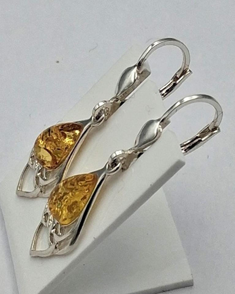 Bernstein Ohrhänger 925 Silber Jugendstil Ohrschmuck Bernsteinschmuck