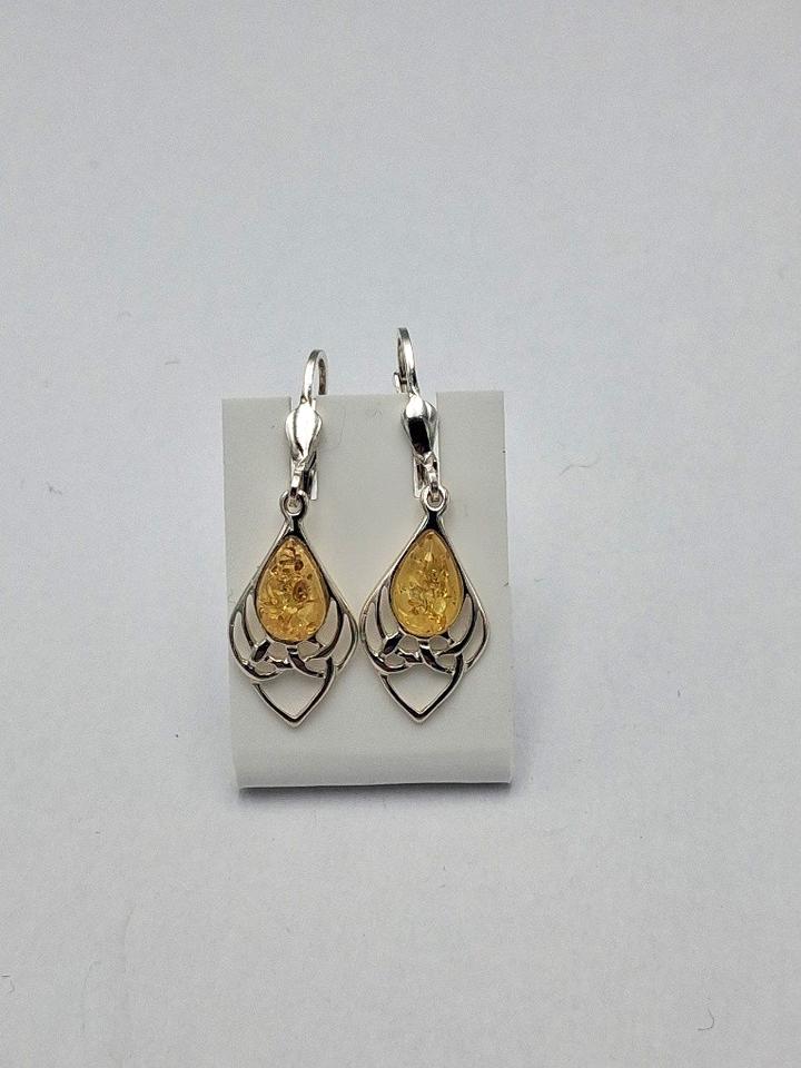 Bernstein Ohrhänger 925 Silber Jugendstil Ohrschmuck Bernsteinschmuck