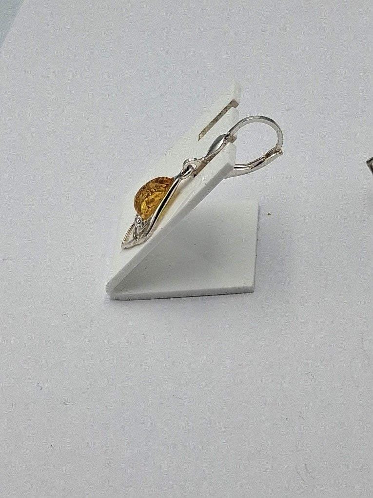 Bernstein Ohrhänger 925 Silber Jugendstil Ohrschmuck Bernsteinschmuck