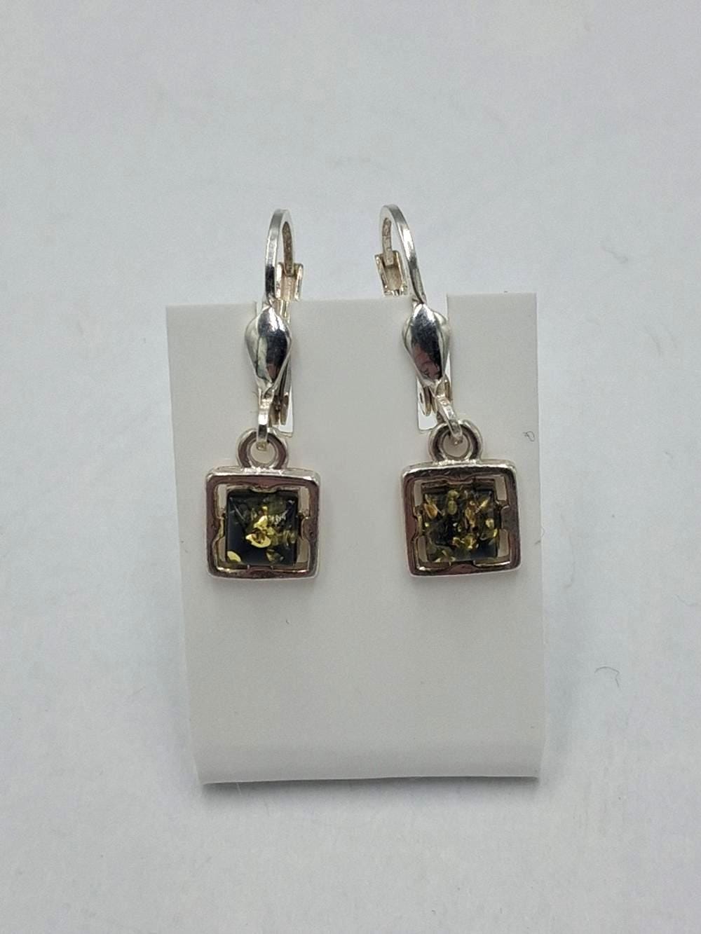 Bernstein Ohrhänger 925 Silber grüner Bernstein Ohrring Bernstein