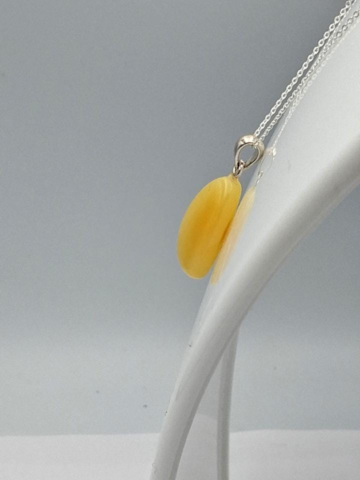 Edler Bernstein Tropfen-Anhänger | Echter Butterscotch Bernstein  925  Silber Collier Kette