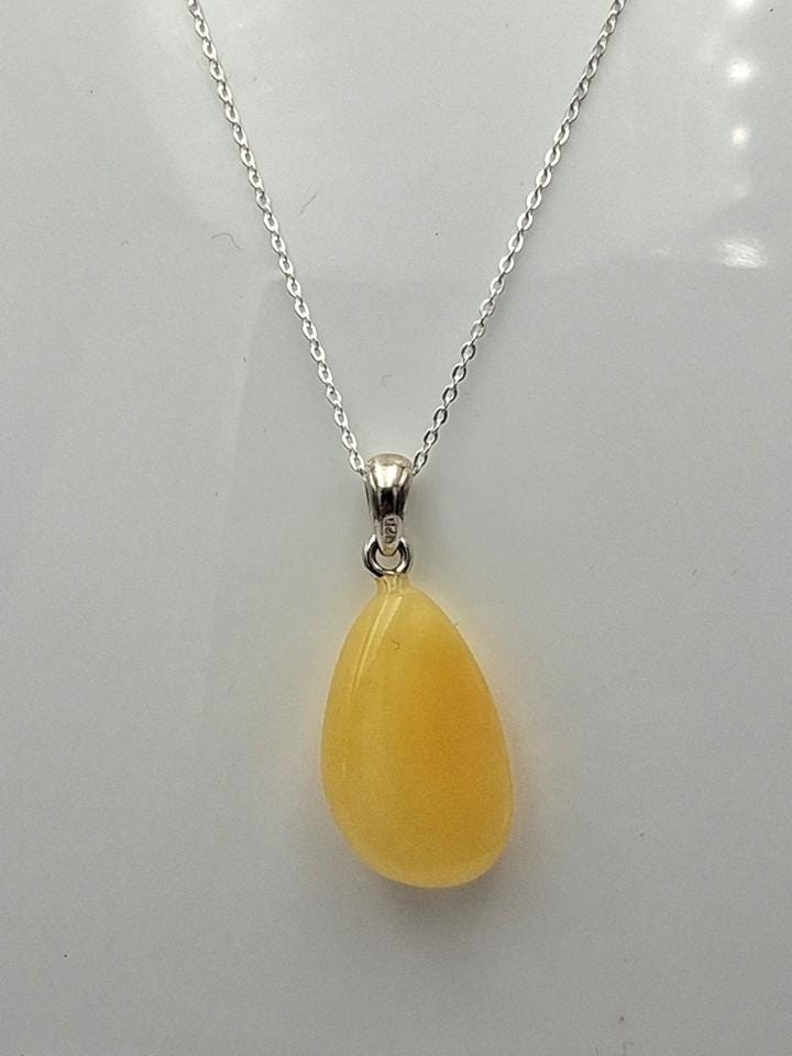 Edler Bernstein Tropfen-Anhänger | Echter Butterscotch Bernstein  925  Silber Collier Kette
