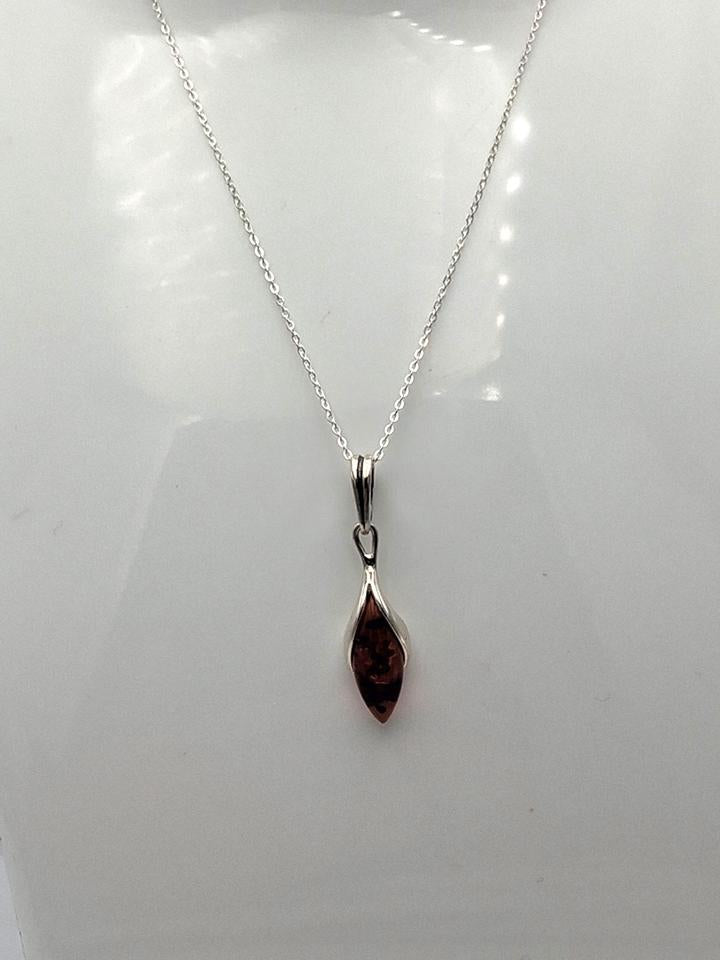 Bernstein Design Anhänger in Sterling Silber Collier Kette Bernsteinanhänger
