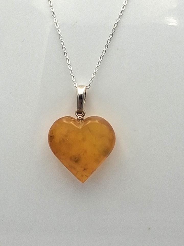 Herz der Sonne: Echter Bernstein Herz-Anhänger | 925 Sterling Silber | Liebevoll