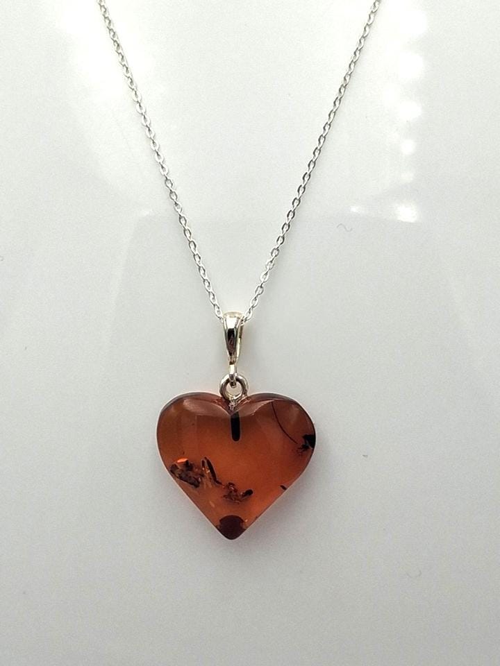 Herz der Sonne: Echter Bernstein Herz-Anhänger | 925 Sterling Silber | Liebevoll